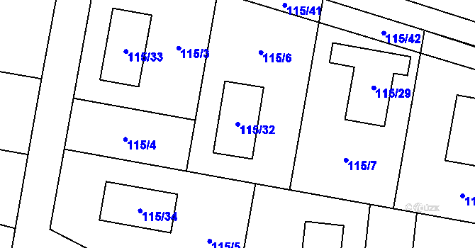 Parcela st. 115/32 v KÚ Roudnice, Katastrální mapa