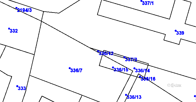 Parcela st. 336/12 v KÚ Roudnice, Katastrální mapa