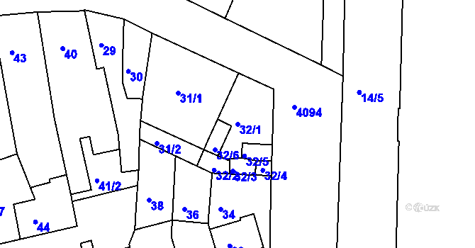 Parcela st. 32/1 v KÚ Roudnice nad Labem, Katastrální mapa