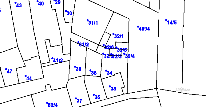 Parcela st. 32/2 v KÚ Roudnice nad Labem, Katastrální mapa