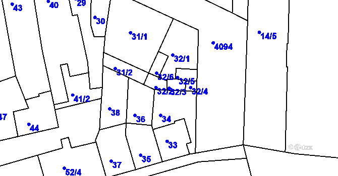 Parcela st. 32/3 v KÚ Roudnice nad Labem, Katastrální mapa