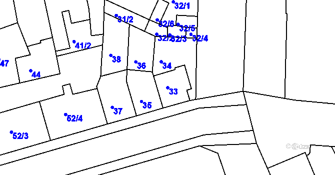 Parcela st. 33 v KÚ Roudnice nad Labem, Katastrální mapa
