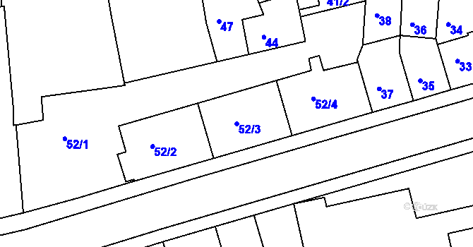 Parcela st. 52/3 v KÚ Roudnice nad Labem, Katastrální mapa