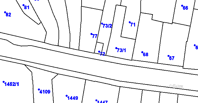 Parcela st. 72 v KÚ Roudnice nad Labem, Katastrální mapa