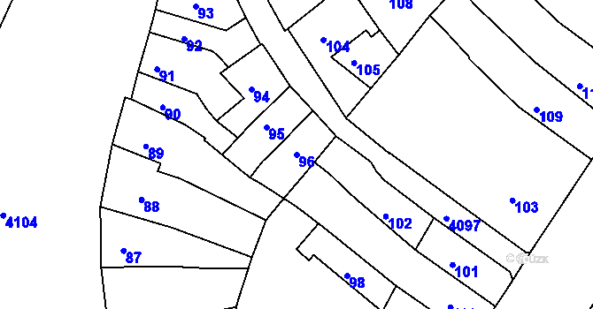 Parcela st. 96 v KÚ Roudnice nad Labem, Katastrální mapa