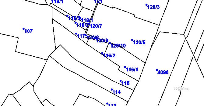 Parcela st. 116/2 v KÚ Roudnice nad Labem, Katastrální mapa