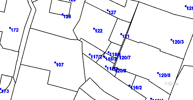 Parcela st. 119/2 v KÚ Roudnice nad Labem, Katastrální mapa