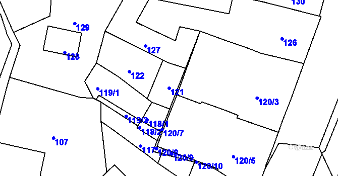 Parcela st. 121 v KÚ Roudnice nad Labem, Katastrální mapa