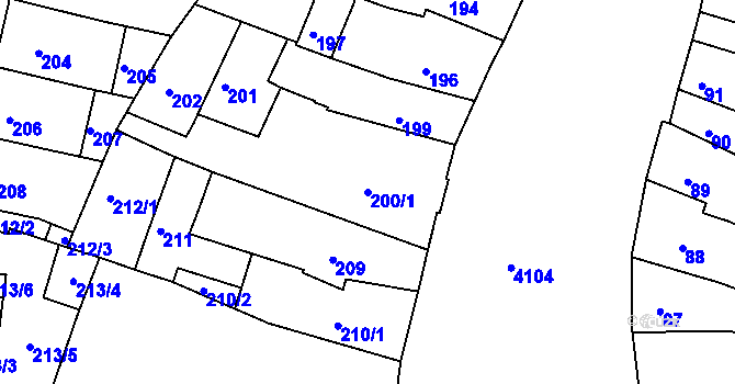 Parcela st. 200/1 v KÚ Roudnice nad Labem, Katastrální mapa