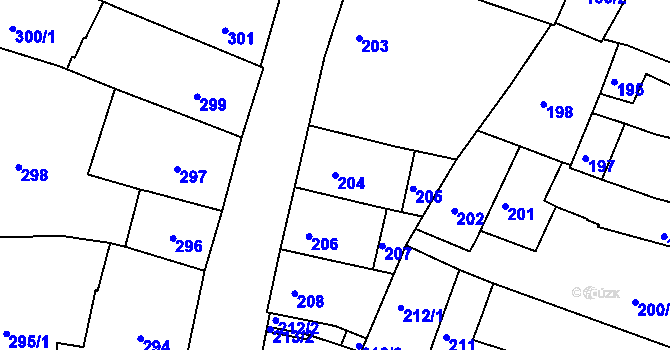 Parcela st. 204 v KÚ Roudnice nad Labem, Katastrální mapa