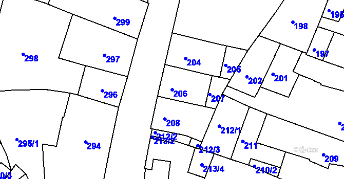 Parcela st. 206 v KÚ Roudnice nad Labem, Katastrální mapa