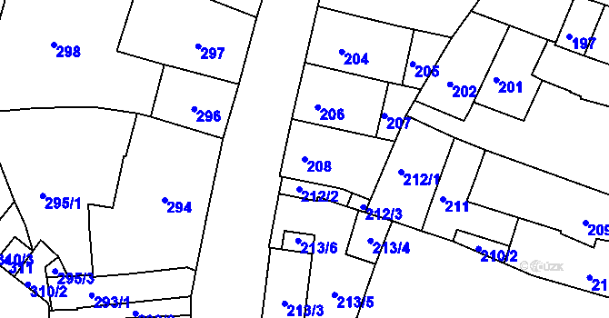 Parcela st. 208 v KÚ Roudnice nad Labem, Katastrální mapa