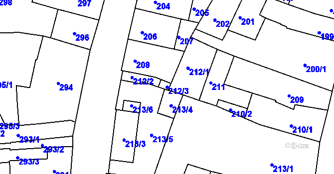 Parcela st. 212/3 v KÚ Roudnice nad Labem, Katastrální mapa