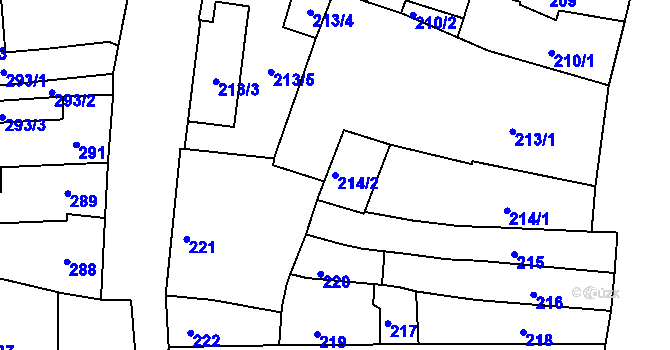 Parcela st. 214/2 v KÚ Roudnice nad Labem, Katastrální mapa