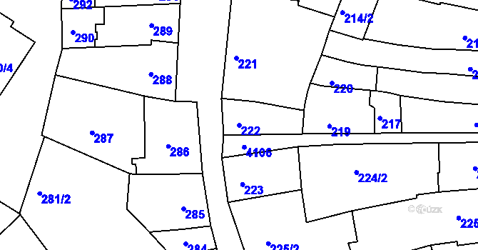 Parcela st. 222 v KÚ Roudnice nad Labem, Katastrální mapa