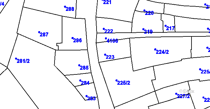 Parcela st. 223 v KÚ Roudnice nad Labem, Katastrální mapa