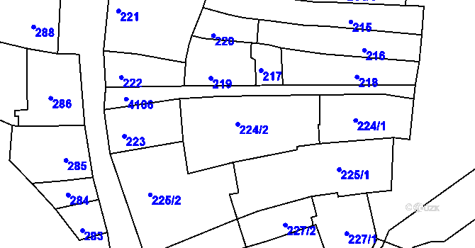 Parcela st. 224/2 v KÚ Roudnice nad Labem, Katastrální mapa