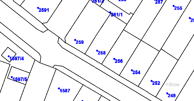 Parcela st. 258 v KÚ Roudnice nad Labem, Katastrální mapa