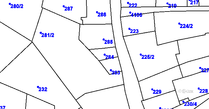 Parcela st. 284 v KÚ Roudnice nad Labem, Katastrální mapa