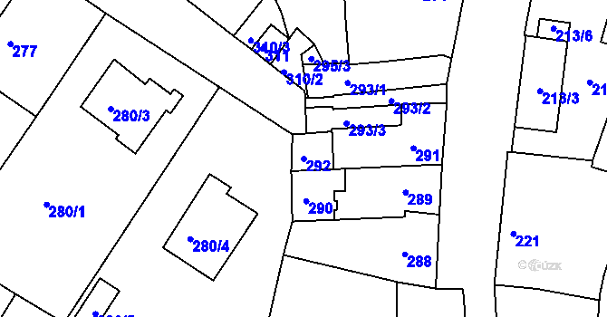 Parcela st. 292 v KÚ Roudnice nad Labem, Katastrální mapa