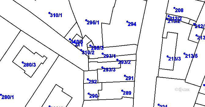 Parcela st. 293/1 v KÚ Roudnice nad Labem, Katastrální mapa
