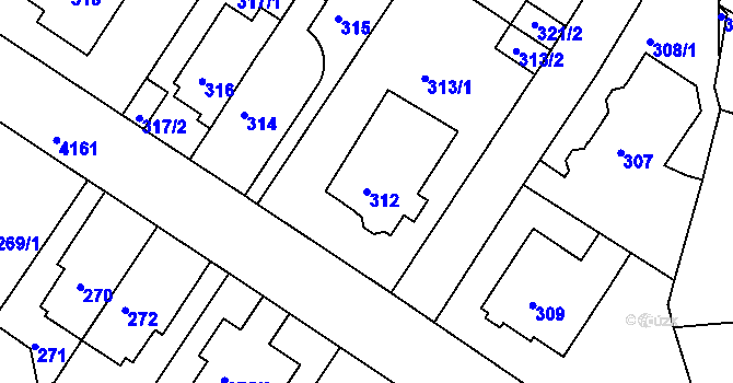 Parcela st. 312 v KÚ Roudnice nad Labem, Katastrální mapa