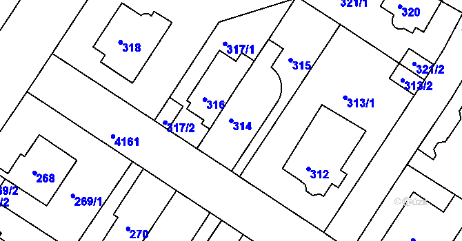 Parcela st. 314 v KÚ Roudnice nad Labem, Katastrální mapa