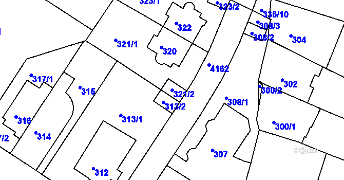 Parcela st. 321/2 v KÚ Roudnice nad Labem, Katastrální mapa