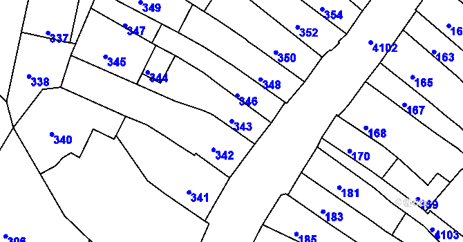 Parcela st. 343 v KÚ Roudnice nad Labem, Katastrální mapa
