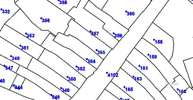 Parcela st. 355 v KÚ Roudnice nad Labem, Katastrální mapa