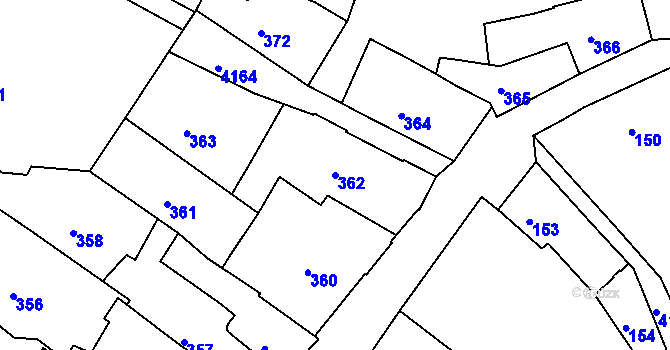 Parcela st. 362 v KÚ Roudnice nad Labem, Katastrální mapa