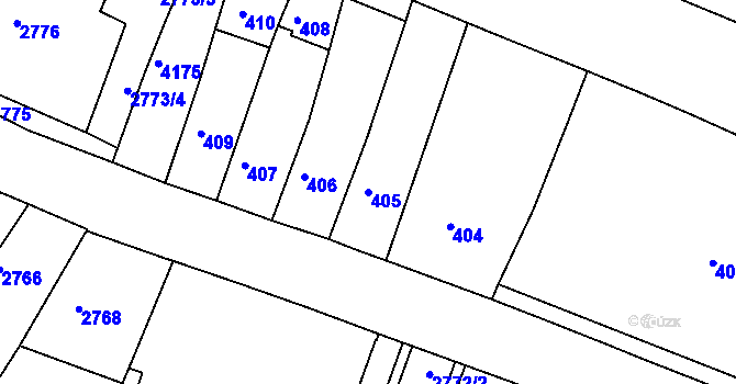 Parcela st. 405 v KÚ Roudnice nad Labem, Katastrální mapa