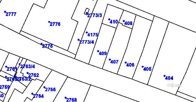 Parcela st. 409 v KÚ Roudnice nad Labem, Katastrální mapa