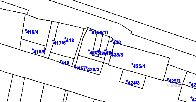 Parcela st. 420/1 v KÚ Roudnice nad Labem, Katastrální mapa