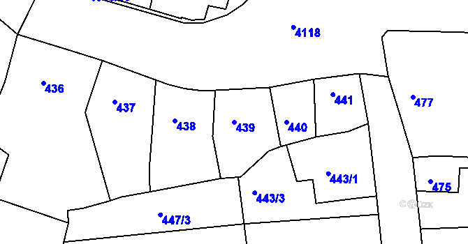 Parcela st. 439 v KÚ Roudnice nad Labem, Katastrální mapa