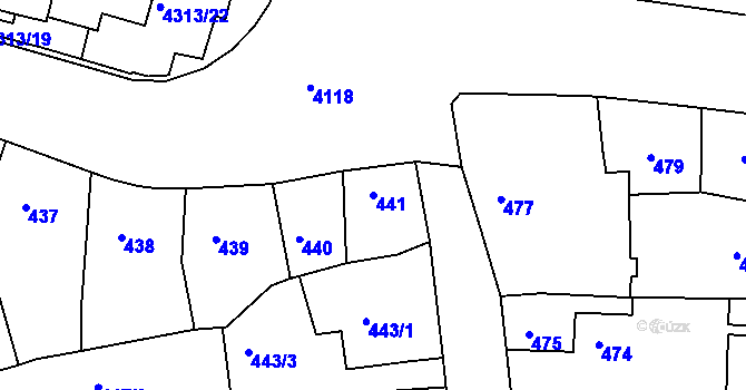 Parcela st. 441 v KÚ Roudnice nad Labem, Katastrální mapa