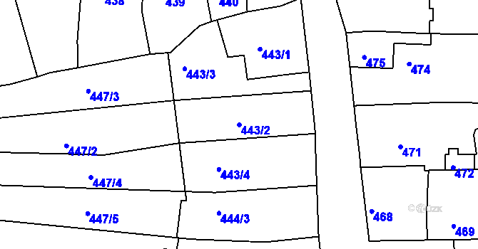 Parcela st. 443/2 v KÚ Roudnice nad Labem, Katastrální mapa