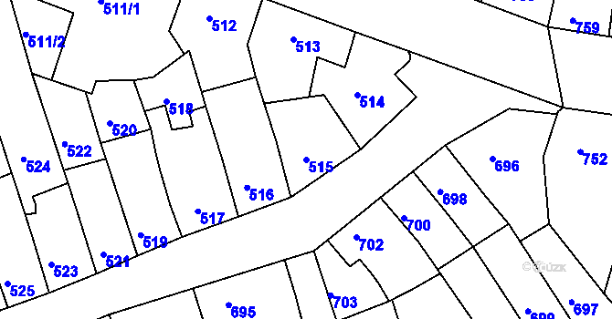 Parcela st. 515 v KÚ Roudnice nad Labem, Katastrální mapa