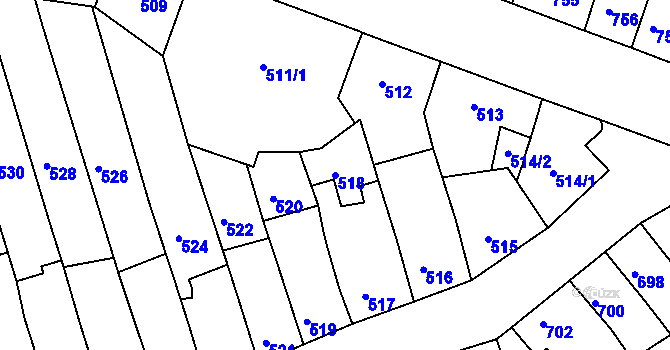 Parcela st. 518 v KÚ Roudnice nad Labem, Katastrální mapa