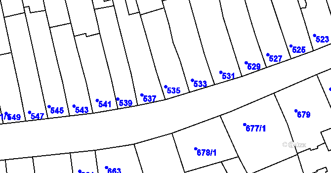 Parcela st. 535 v KÚ Roudnice nad Labem, Katastrální mapa