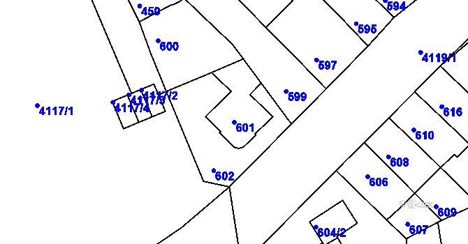 Parcela st. 601 v KÚ Roudnice nad Labem, Katastrální mapa