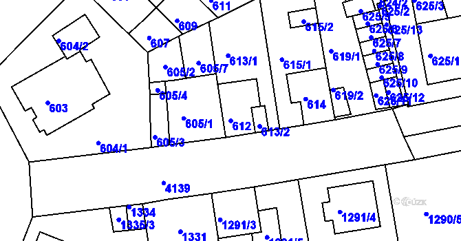Parcela st. 612 v KÚ Roudnice nad Labem, Katastrální mapa
