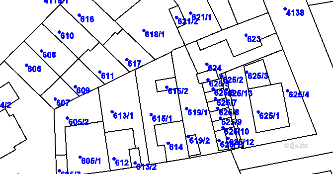 Parcela st. 615/2 v KÚ Roudnice nad Labem, Katastrální mapa