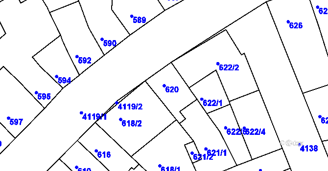 Parcela st. 620 v KÚ Roudnice nad Labem, Katastrální mapa