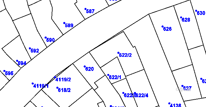 Parcela st. 622/2 v KÚ Roudnice nad Labem, Katastrální mapa