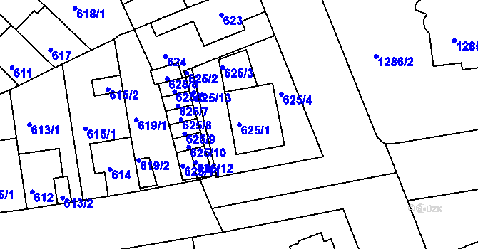 Parcela st. 625/1 v KÚ Roudnice nad Labem, Katastrální mapa