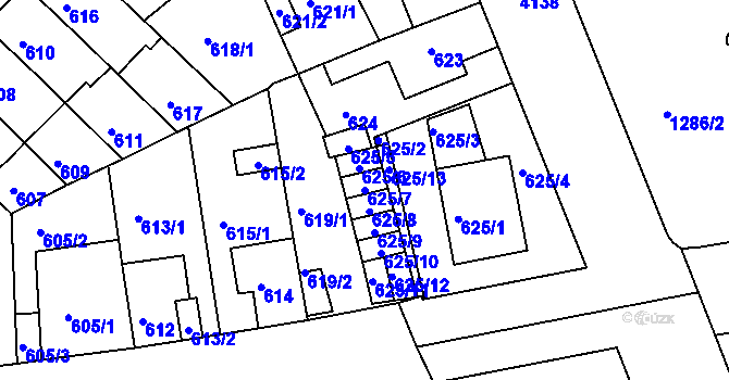 Parcela st. 625/7 v KÚ Roudnice nad Labem, Katastrální mapa