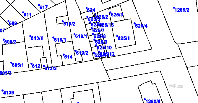 Parcela st. 625/12 v KÚ Roudnice nad Labem, Katastrální mapa