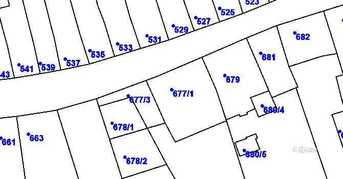 Parcela st. 677/1 v KÚ Roudnice nad Labem, Katastrální mapa