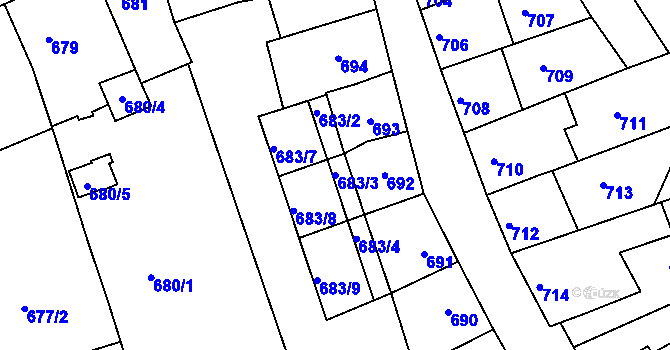 Parcela st. 683/3 v KÚ Roudnice nad Labem, Katastrální mapa